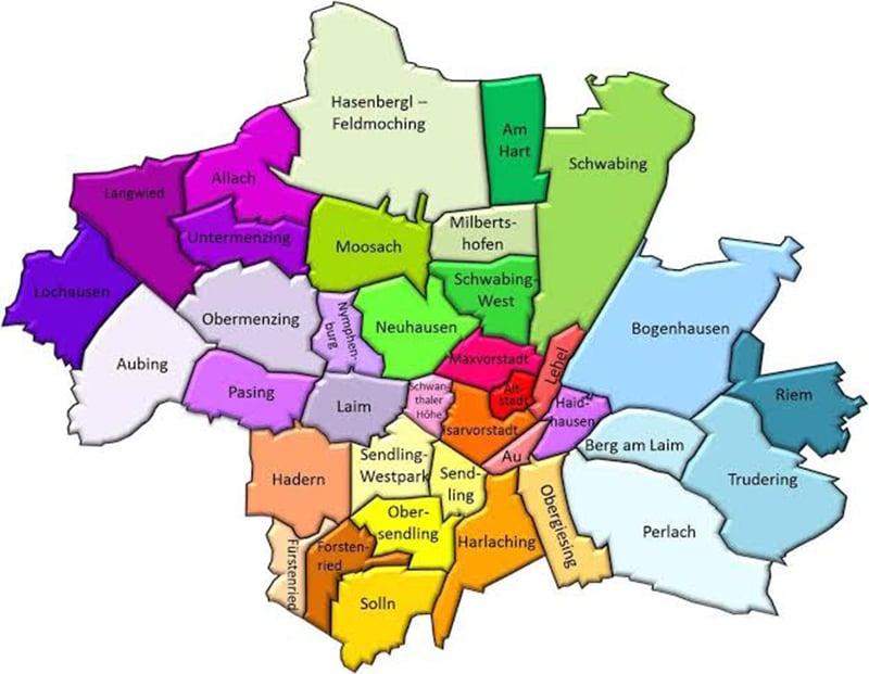 Mapa de regiões em Munique