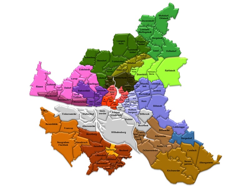 Mapa de regiões em Hamburgo