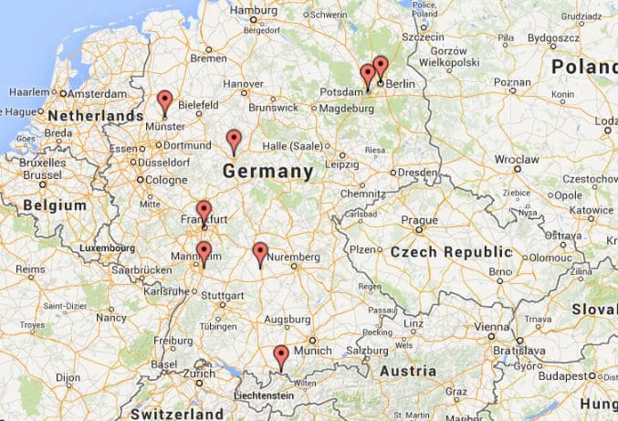 Mapa do roteiro de carro pela Alemanha