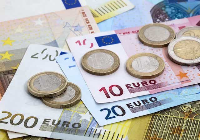 Notas e moedas de euro na Alemanha