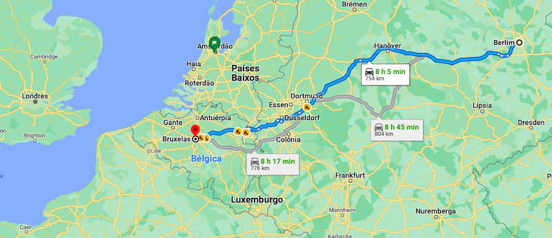 De Berlim a Bruxelas: 754 km (8h)